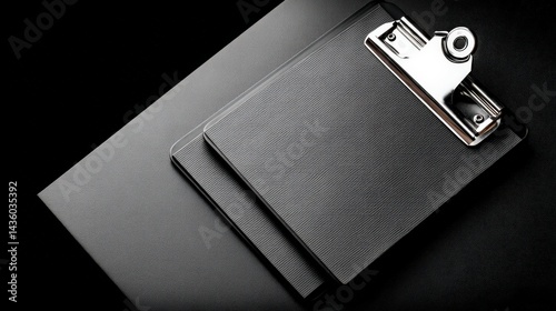Elegant Display of Black Clipboard and Notepad on Dark Surface