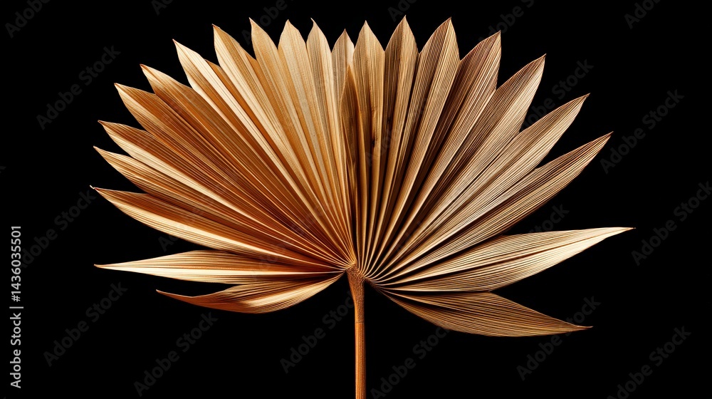 Elegant Dried Palm Leaf Arrangement on Black Background Displaying Texture