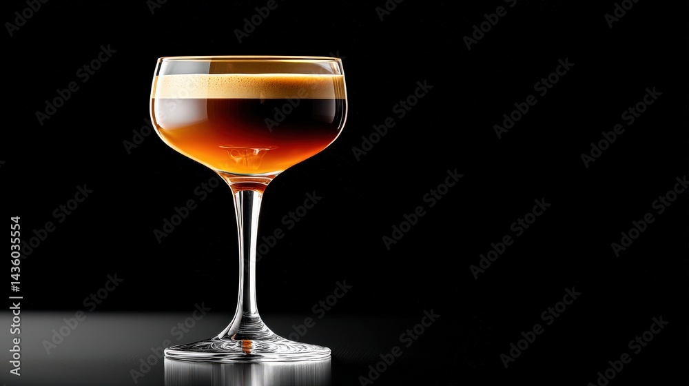 Elegant Espresso Martini in a Stylish Cocktail Glass on Black Background