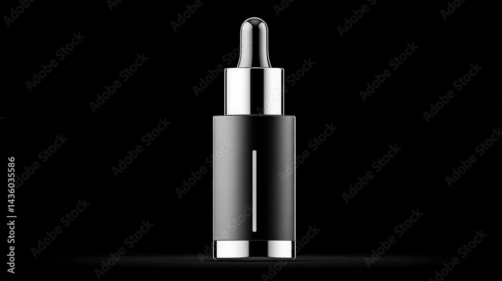 Elegant dropper bottle on black background showcasing minimal design