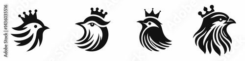 bird head with crown. Silhouette logo animal mascot. Avian visage adorned regal diadem majestic fowl crest noble icon.