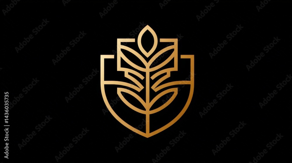 Elegant Floral Logo Design with Golden Elements on Black Background