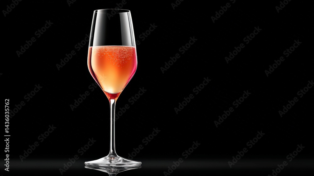 Elegant Flute Glass with Sparkling Drink on Dark Background