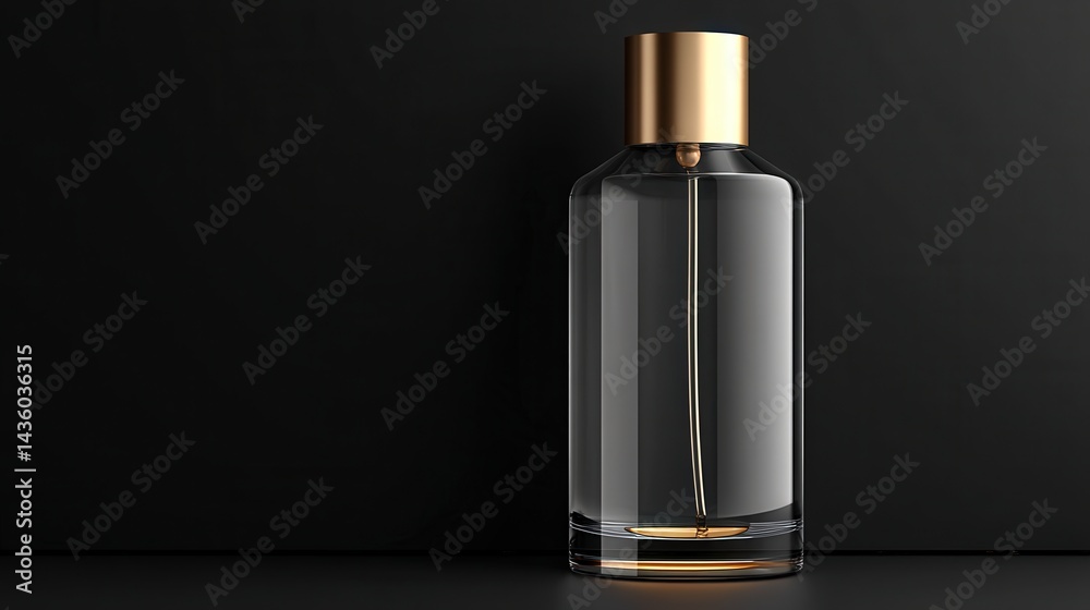 Elegant Glass Bottle with Gold Cap Against Dark Background