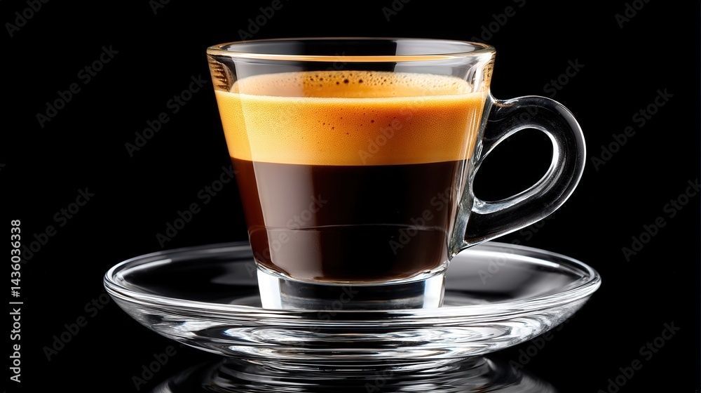 Elegant Glass Coffee Cup with Espresso on Black Background