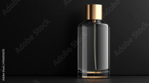 Obraz na płótnie Elegant Glass Bottle with Gold Cap Against Dark Background w salonie