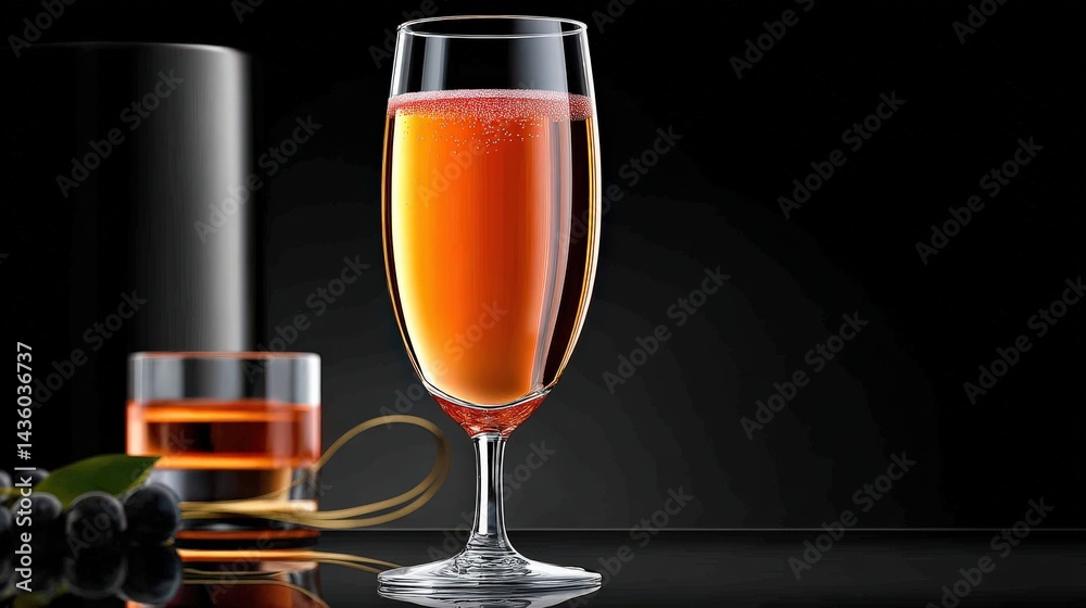 Elegant Glass of Orange Beverage with Bubbles on Dark Background