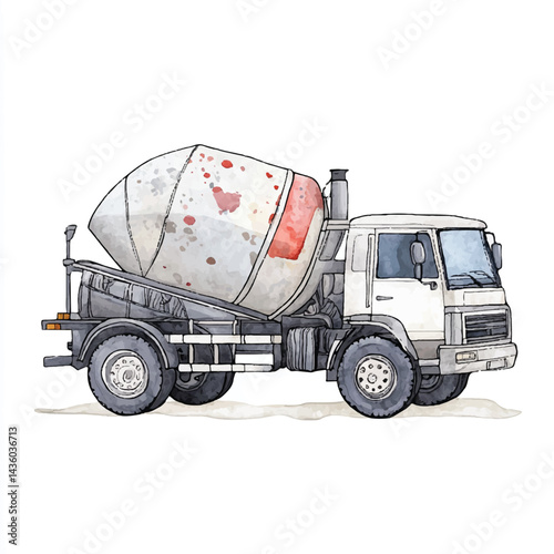 A Concrete Mixer Truck simple cartoon drawing watercolor