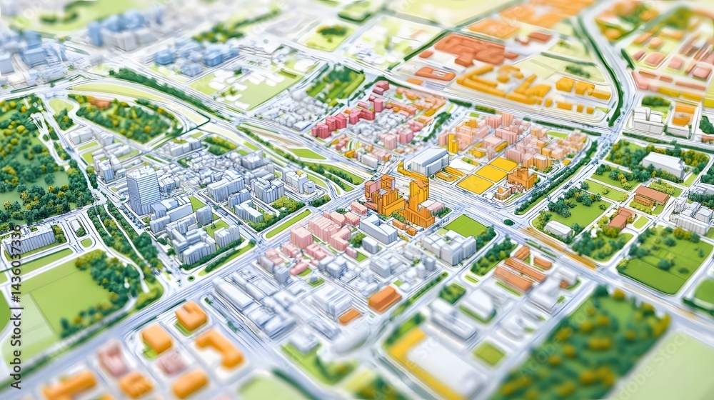 Fototapeta premium Urban planning map with transport and zoning layers
