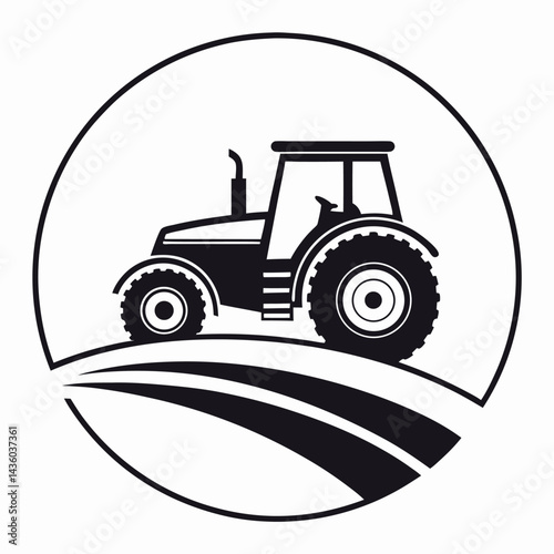 Minimalist Tractor and Plow Silhouette for Farm Machinery Icon