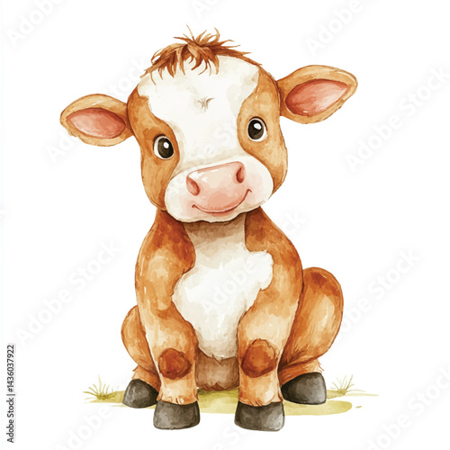 A Cow simple cartoon drawing watercolor icon