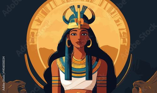 Ancient Egyptian Goddess Hathor Minimalist SVG Vector Illustration