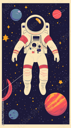 Colorful Astronaut in Space with Planets Vector Flyer Design