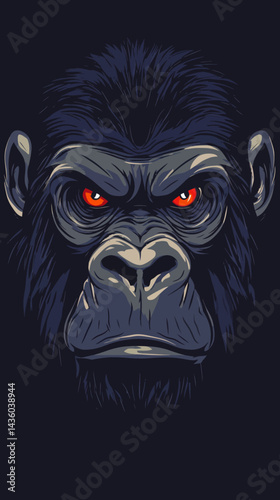 Fierce Gorilla Head with Red Eyes Multicolor Minimalist SVG Vector for T-Shirt Design