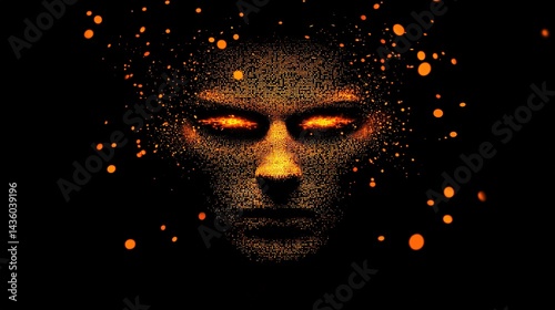 Digital human face created from code virtual environment gigapixel quality futuristic concept