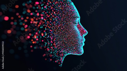 Digital human face formed from code virtual environment gigapixel standard scale abstract concept