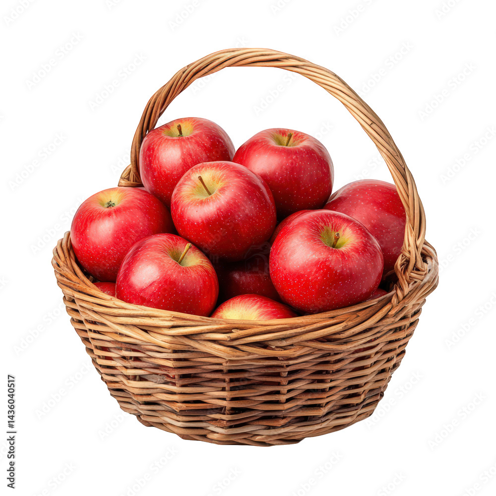 a wicker basket filled with shiny red apples. showcasing their vibrant color and fresh appearance the arrangement highlights the apples' natural beauty. making it ideal for a healthy food display or a a wicker basket filled with shiny red apples. showcasing their vibrant color and fresh appearance the arrangement highlights the apples' natural beauty. making it ideal for a healthy food display or a