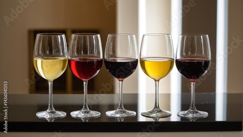 A Quintet of Wine Glasses: Exploring the Nuances of Color and Character in the Wine Spectrum.