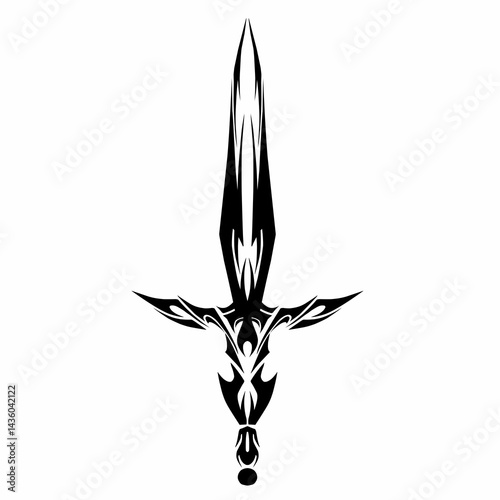 black and white  tribal tattoo sword