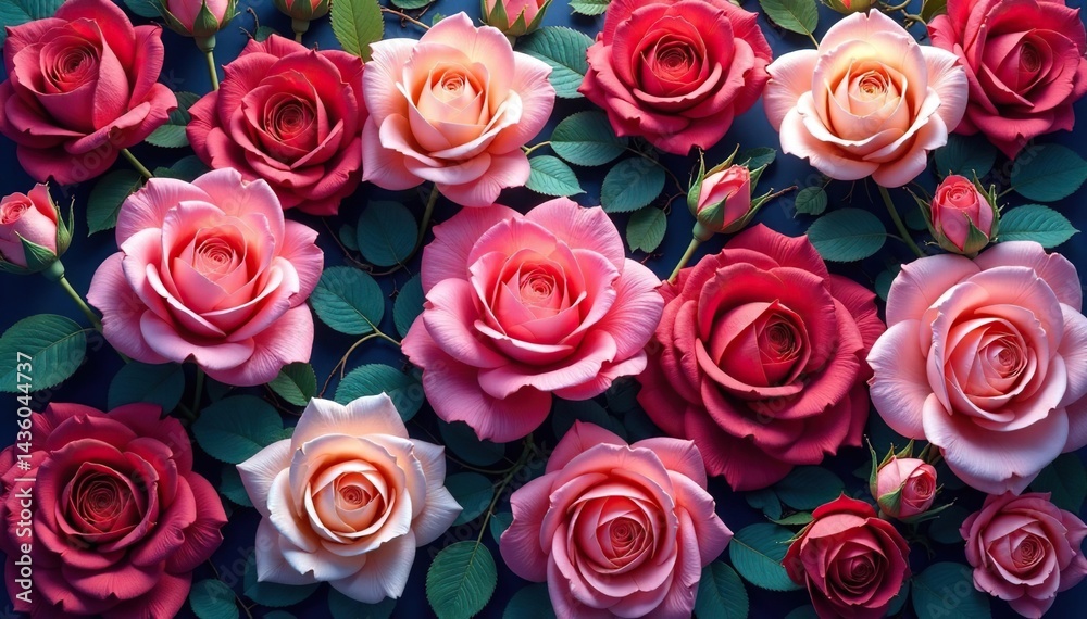 Obraz premium Intricate blooming rose tapestry, vibrant hues, elegant, detail, spring