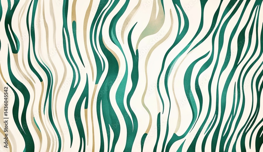 Bold abstract design featuring green and beige wavy lines on a light background for modern interior decor Bold abstract design featuring green and beige wavy lines on a light background for modern interior decor
