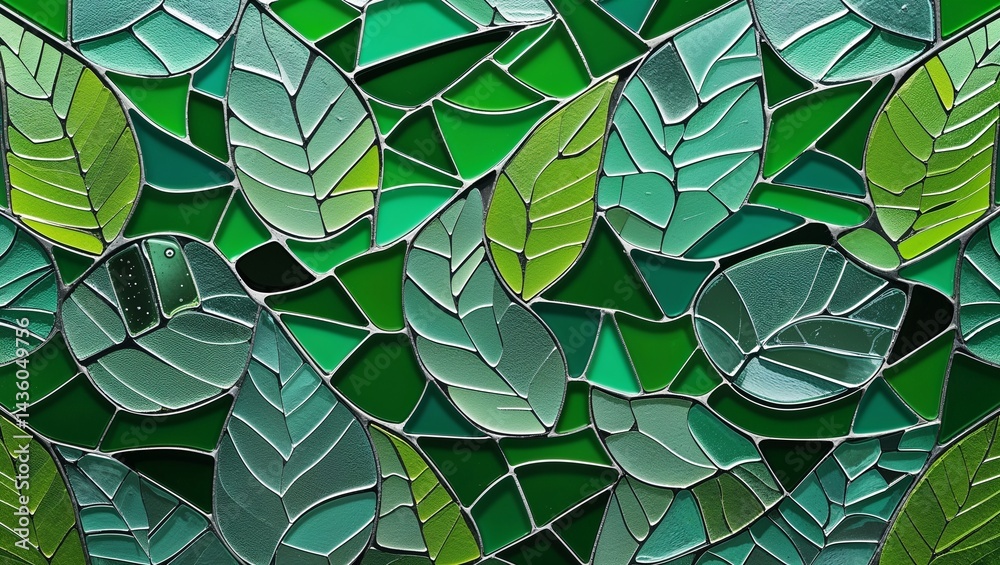 Mulberry leaf bright green glass mosaic abstract design pattern artwork