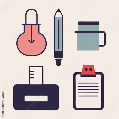 typewriter era icons minimalist paperclips ink bottles