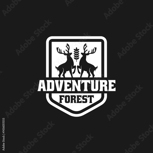 adventure forest logo. kijang logo with plantation and forest. adventure forest emblem. vintage adventure forest logo.