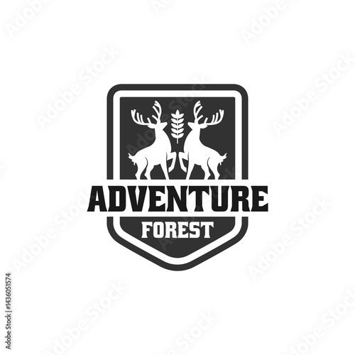 adventure forest logo. kijang logo with plantation and forest. adventure forest emblem. vintage adventure forest logo.