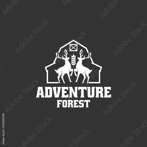 adventure forest logo. kijang logo with plantation and forest. adventure forest emblem. vintage adventure forest logo.