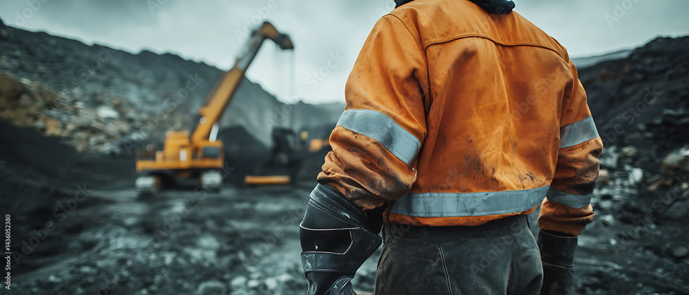Fototapeta premium Miner in Protective Gear at Coal Mine