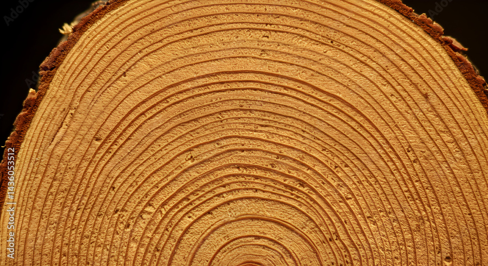 Naklejka premium Abstract Close Up Tree Trunk Cut Section With Circular Grain Pattern