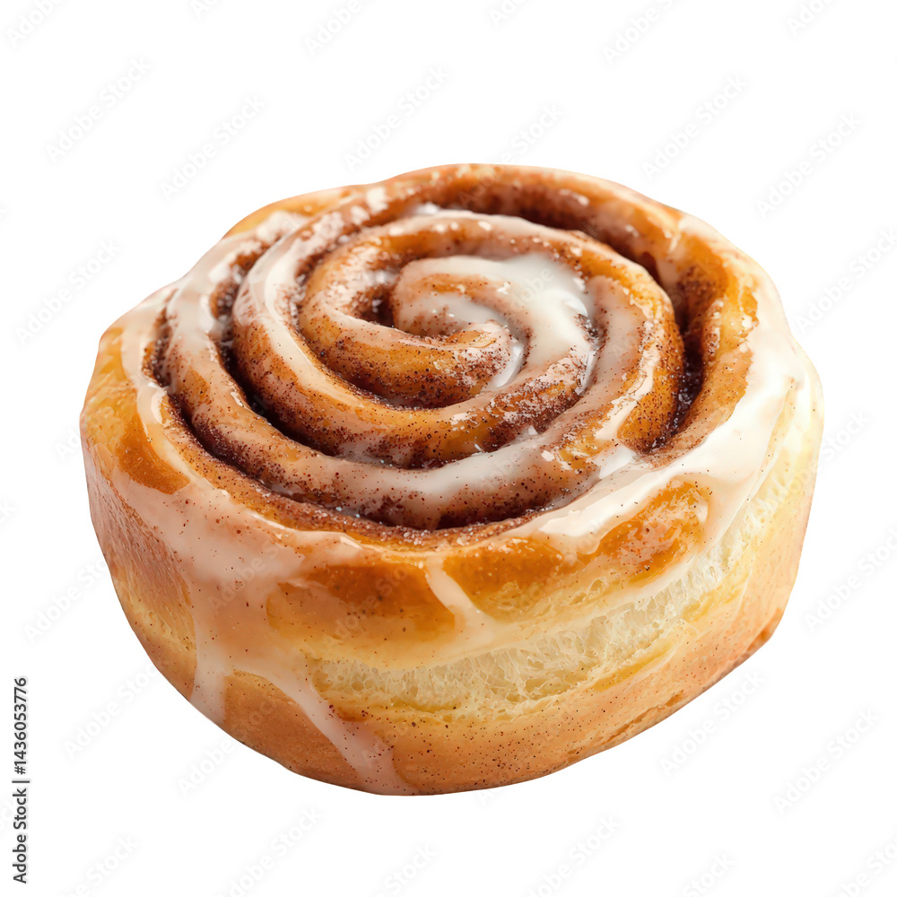 delicious cinnamon roll. showcasing its spiral shape filled with cinnamon and sugar. topped with a creamy glaze it is presented on a clean white background. emphasizing its appetizing appearance. maki delicious cinnamon roll. showcasing its spiral shape filled with cinnamon and sugar. topped with a creamy glaze it is presented on a clean white background. emphasizing its appetizing appearance. maki