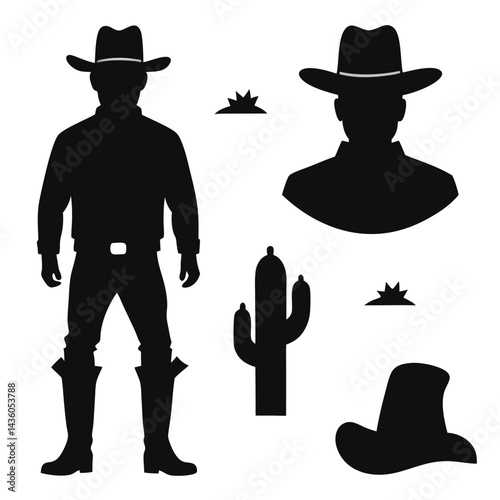 old west silhouettes minimal cowboy hats boots