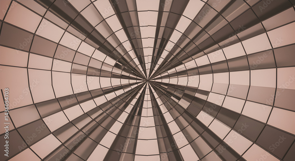 Naklejka premium Abstract Geometric Tunnel Illusion with Radial Pattern In Neutral Tones