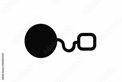 Minimalist Fetter Icon Ball and Chain Vector Illustration Symbolizing Restriction Debt Burden Imprisonment or Captivity Black Silhouette Graphic Isolated on White Background