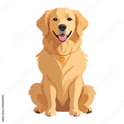 Happy Golden Retriever Sitting — Vector Illustration