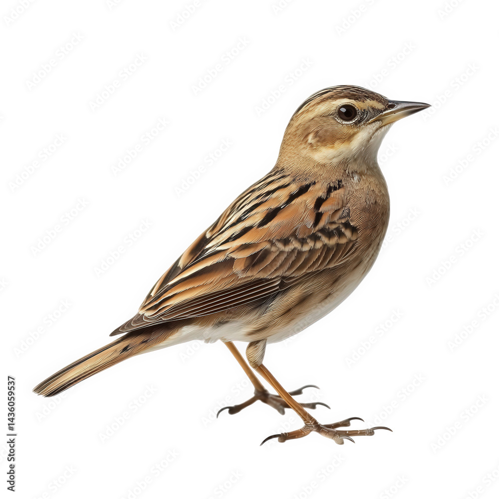 Fototapeta premium small bird. showcasing its detailed plumage and posture the bird is presented against a plain white background. emphasizing its natural colors and features this type of educational purposes. field gui