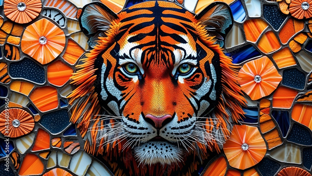 Tiger orange glass mosaic abstract design pattern artwork