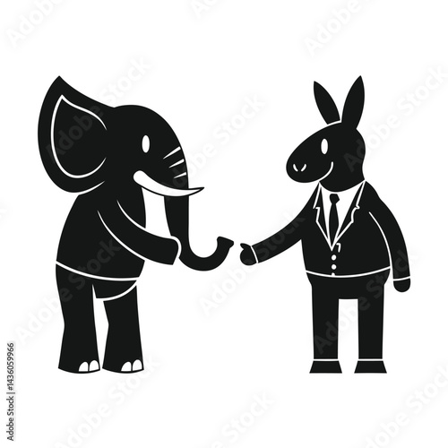 Bipartisan Agreement Silhouette of Donkey and Elephant in Minimalist Line Art