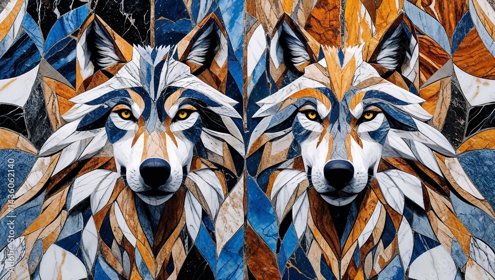 Wolf marble mosaic abstract design pattern artwork