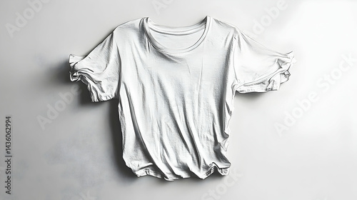 A minimalist, draped, white tee shirt against a plain background.