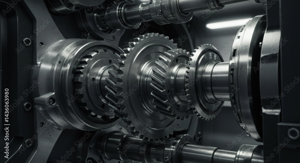 Intricate gears and shafts interlock in this monochrome close-up, highlighting the precision of mechanical engineering and movement. Intricate gears and shafts interlock in this monochrome close-up, highlighting the precision of mechanical engineering and movement.