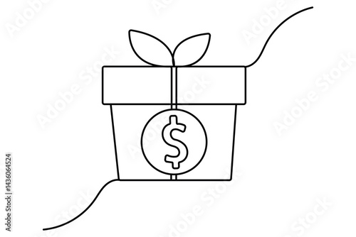 Dollar icon continuous single line art drawing of white background 