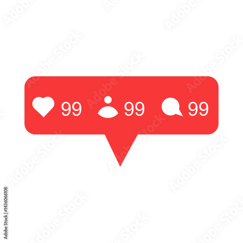Social media notification icons set featuring like, follower, and comment alerts in a modern flat design. Perfect for digital marketing, influencer promotion, and mobile app UI elements