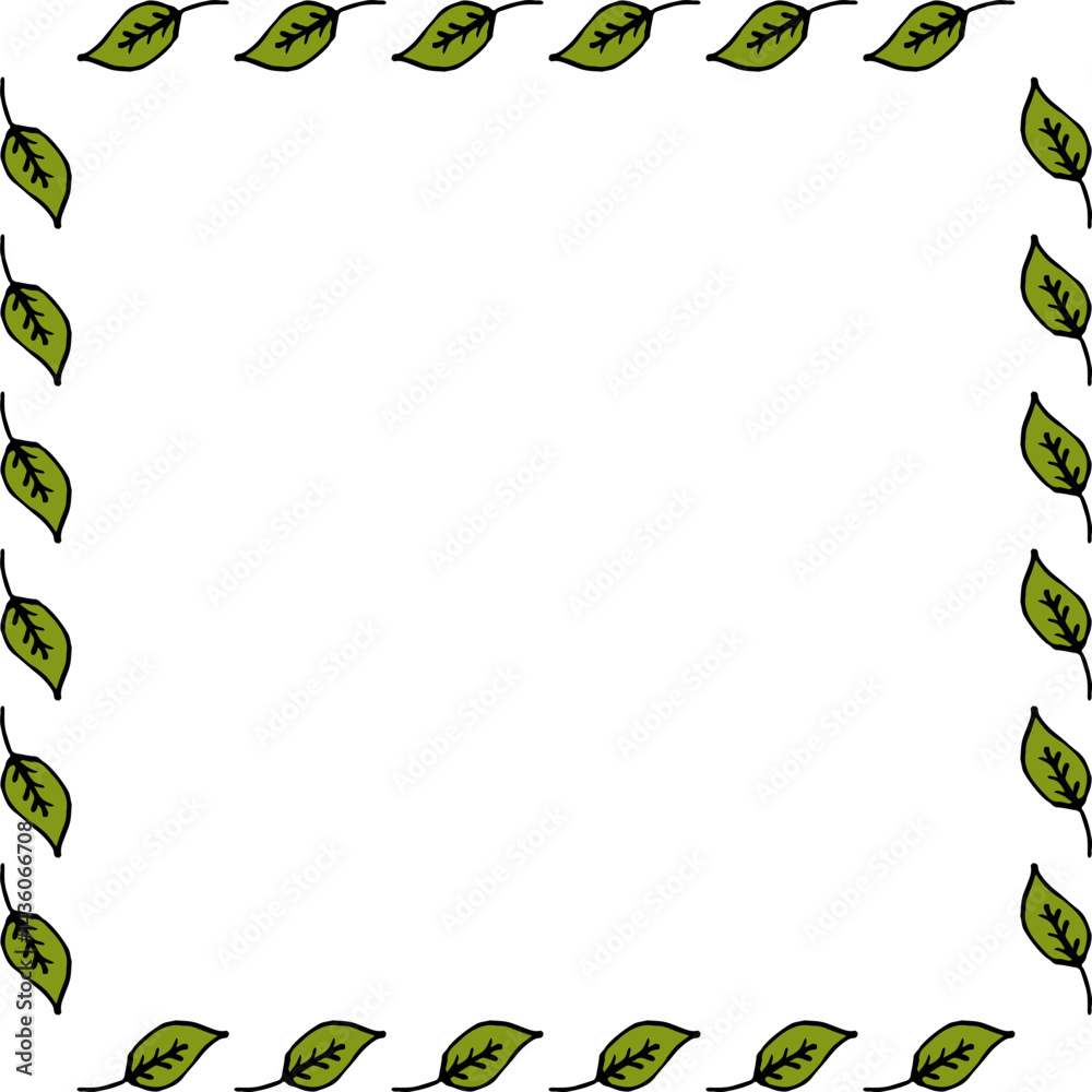 Obraz premium Square frame with pleasant spring green leaves on white background.eps