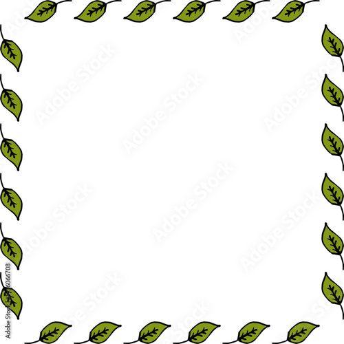 Square frame with pleasant spring green leaves on white background.eps