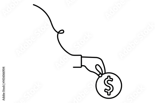 Dollar icon continuous single  line drawing with outline vector illustration