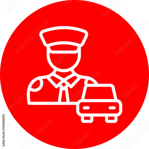Taxi Driver Vector Line White Circle Red
