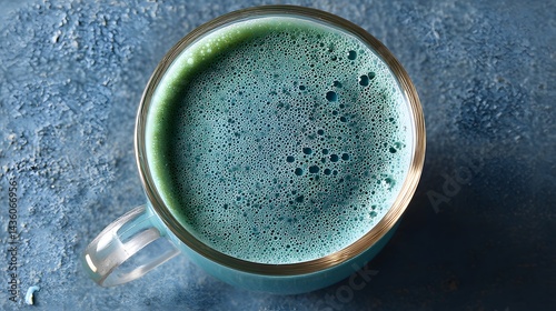 Generation Alpha food menu: Blue Algae Latte – Caffeine-free, spirulina-infused, calming effect.